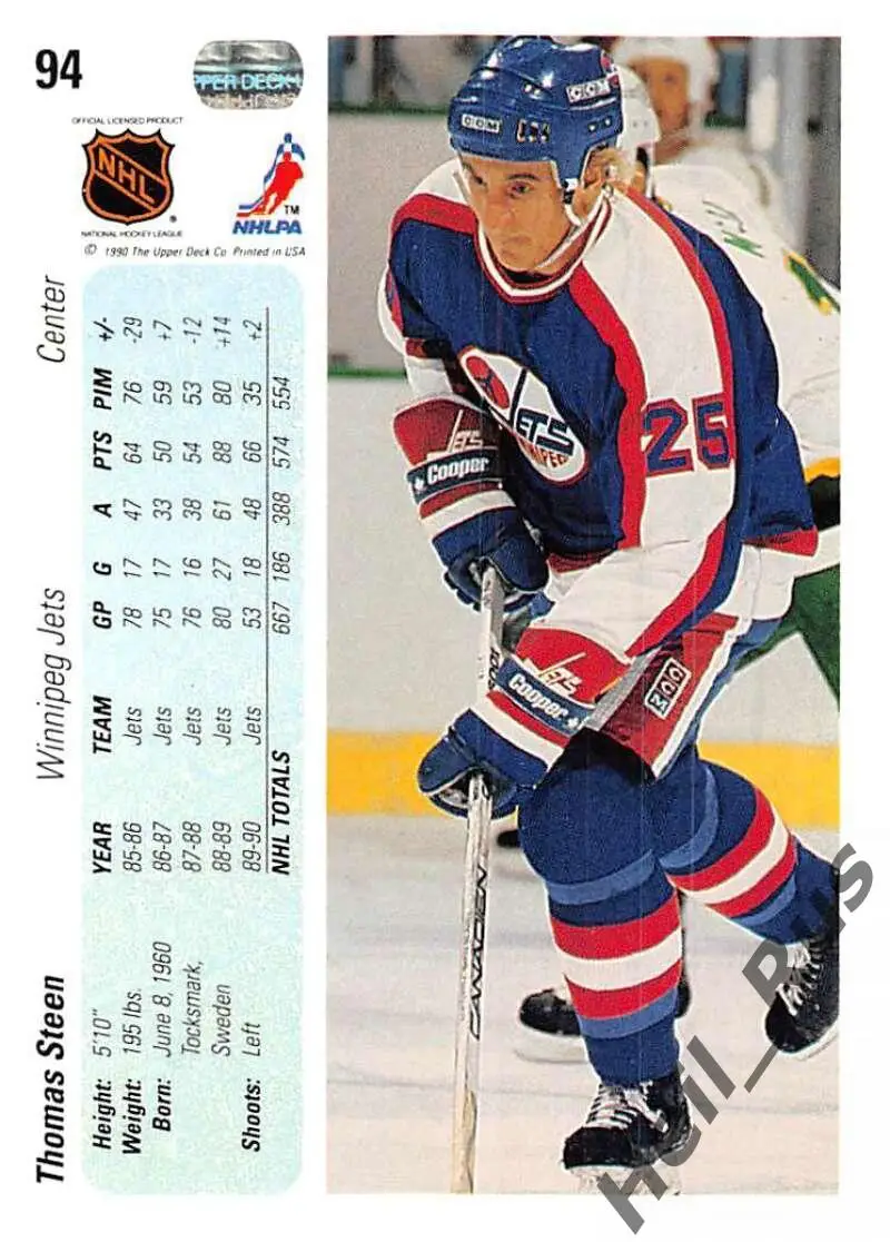 Хоккей Карточка Thomas Steen/Томас Стин (Winnipeg Jets / Виннипег Джетс) НХЛ/NHL 1