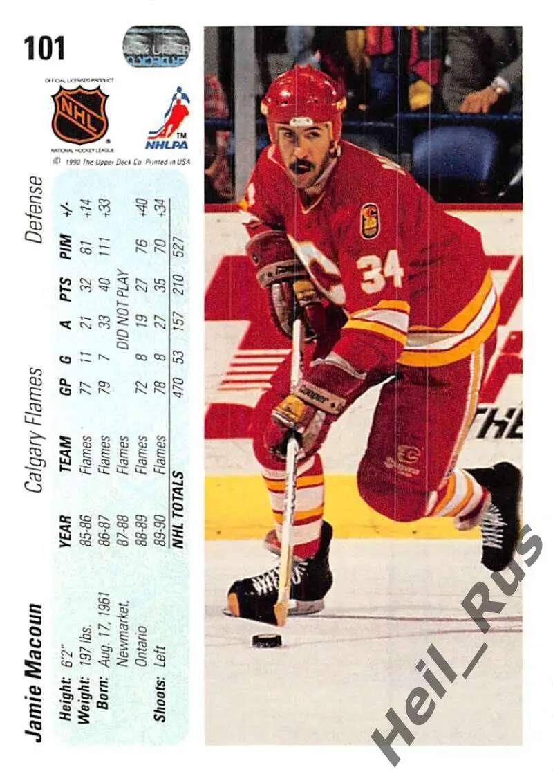 Хоккей Карточка Jamie Macoun/Джейми Макоун Calgary Flames/Калгари Флэймз НХЛ-NHL 1