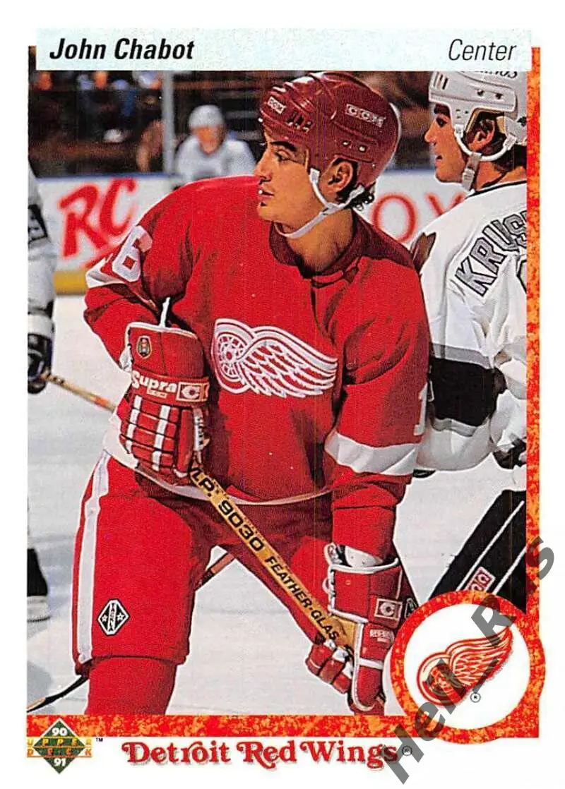 Хоккей. Карточка John Chabot/Джон Шабо Detroit Red Wings/Детройт НХЛ/NHL 1990/91