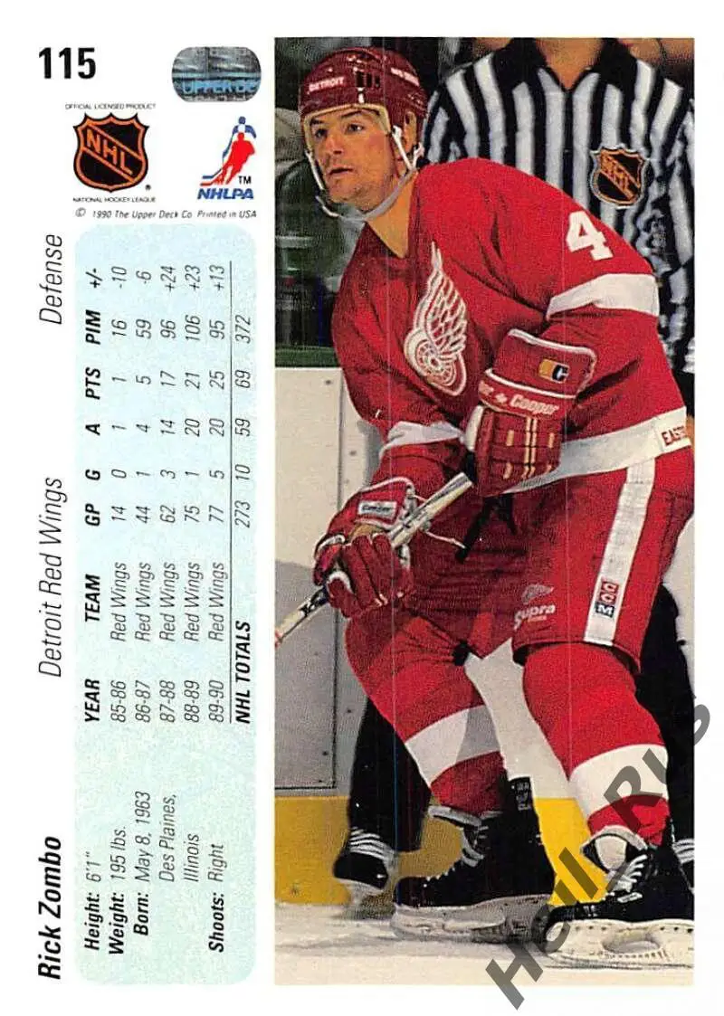 Хоккей Карточка Rick Zombo/Рик Зомбо Detroit Red Wings/Детройт Ред Уингз NHL НХЛ 1