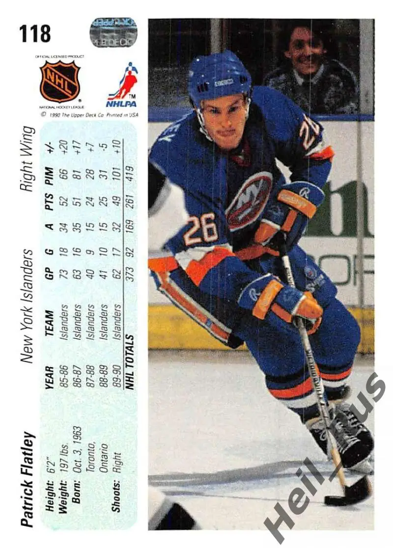 Хоккей. Карточка Patrick Flatley/Пэт Флэтли New York Islanders/Айлендерс NHL/НХЛ 1