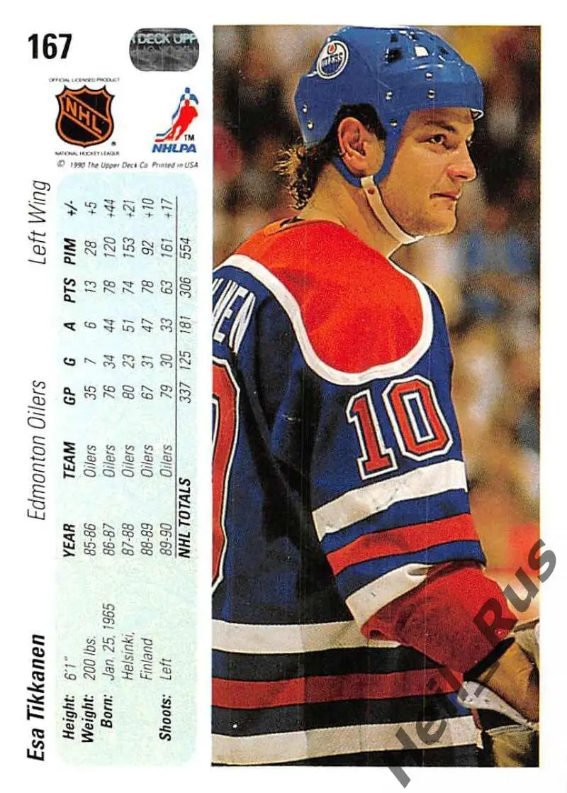 Хоккей Карточка Esa Tikkanen / Эса Тикканен (Edmonton Oilers/Эдмонтон) НХЛ/NHL 1