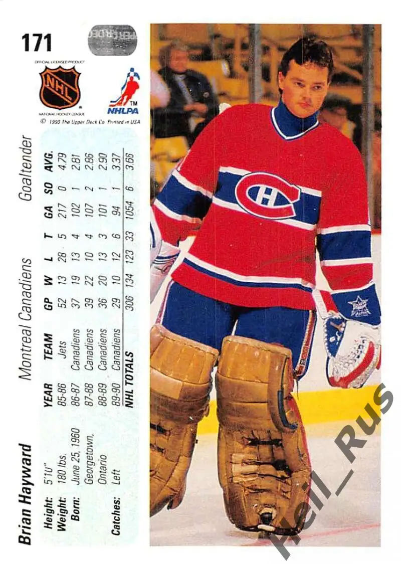 Хоккей Карточка Brian Hayward/Брайан Хэйуорд Montreal Canadiens/Монреаль NHL/НХЛ 1