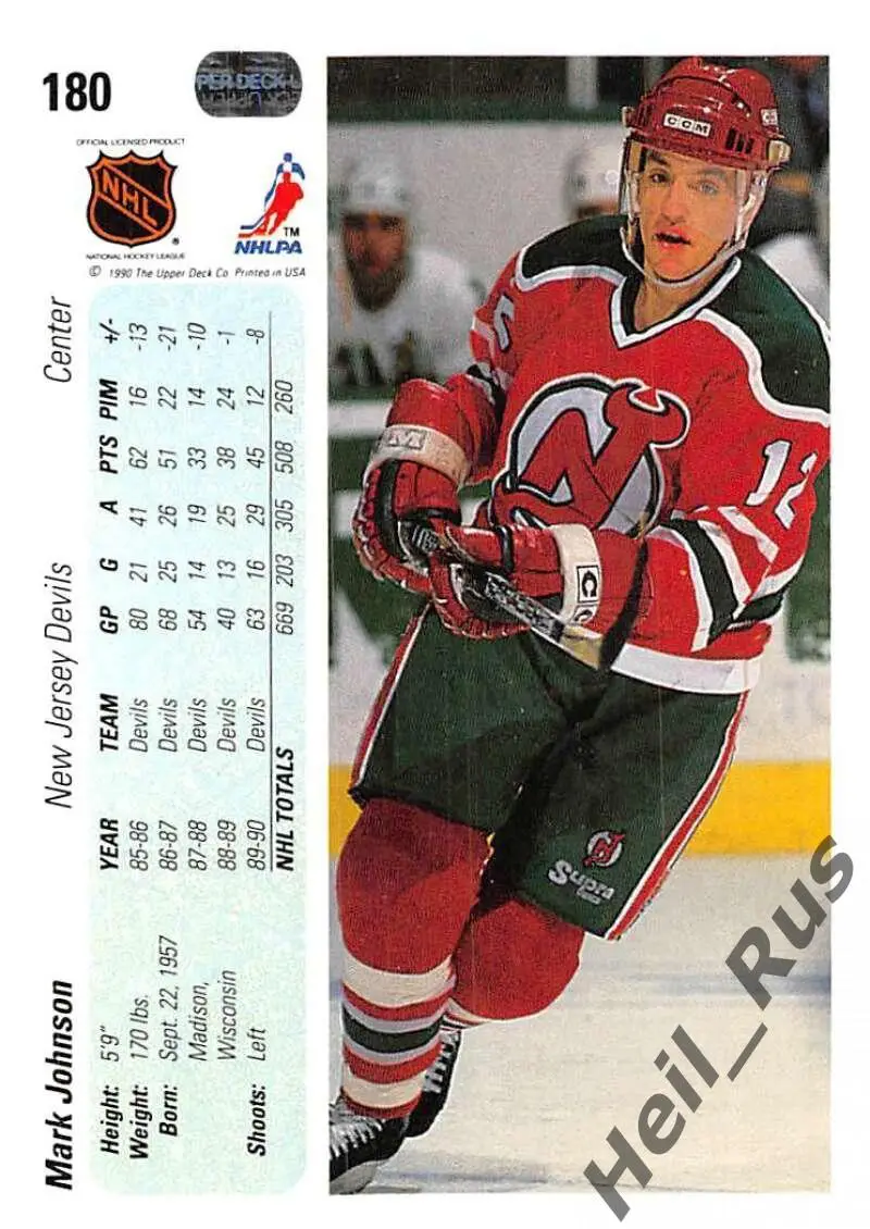 Карточка Mark Johnson/Марк Джонсон (New Jersey Devils/Нью-Джерси Девилз) НХЛ/NHL 1