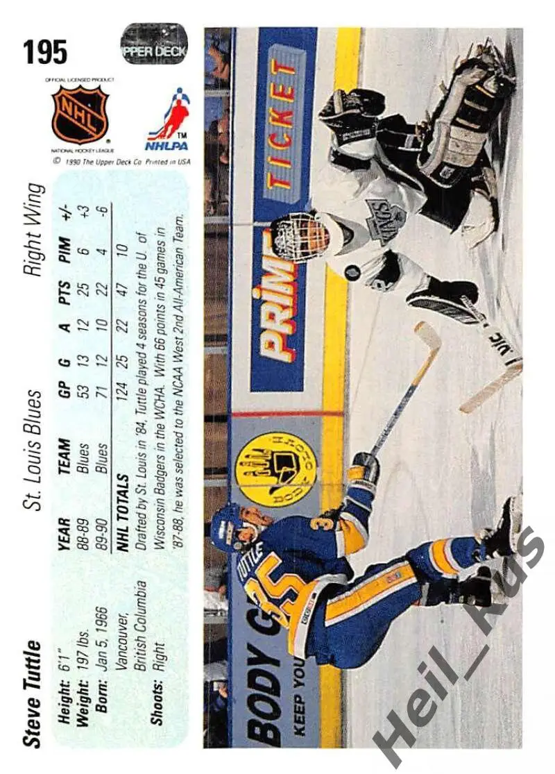 Хоккей. Карточка Steve Tuttle/Стив Таттл St. Louis Blues/Сент-Луис Блюз НХЛ/NHL 1