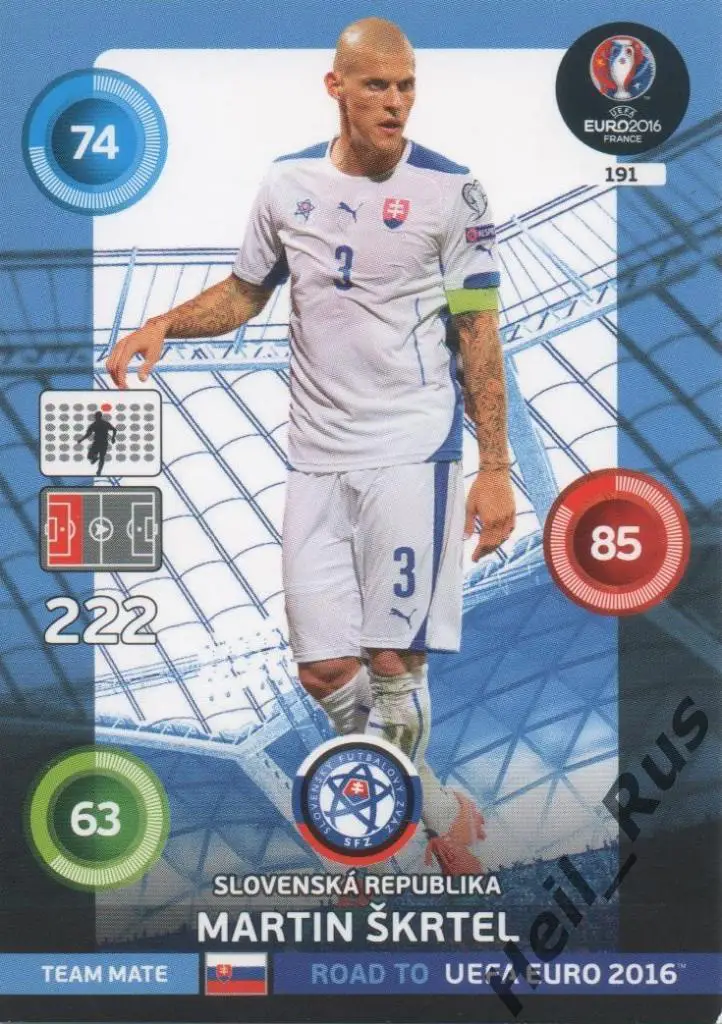 Футбол. Карточка Мартин Шкртел (Словакия, Зенит/Ливерпуль) Euro/Евро 2016 Panini