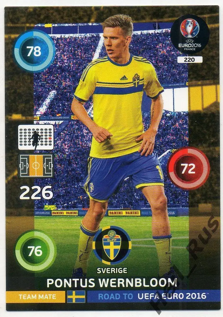 Футбол Карточка Понтус Вернблум Швеция, ЦСКА Москва Euro/Евро 2016 Panini/Панини