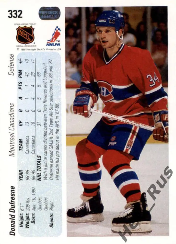 Карточка Donald Dufresne/Дональд Дюфренс (Montreal Canadiens/Монреаль) НХЛ/NHL 1