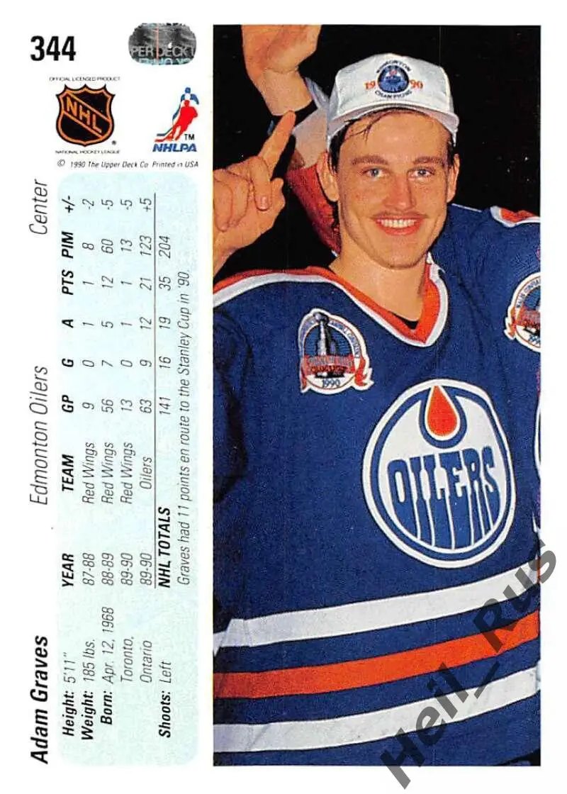 Хоккей Карточка Adam Graves/Адам Грэйвз Edmonton Oilers/Эдмонтон Ойлерз НХЛ/NHL 1