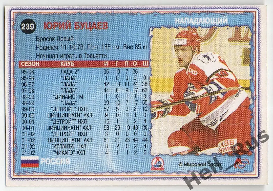 Хоккей. Карточка Юрий Буцаев (Локомотив Ярославль) Чемпионат России 2002-2003 1