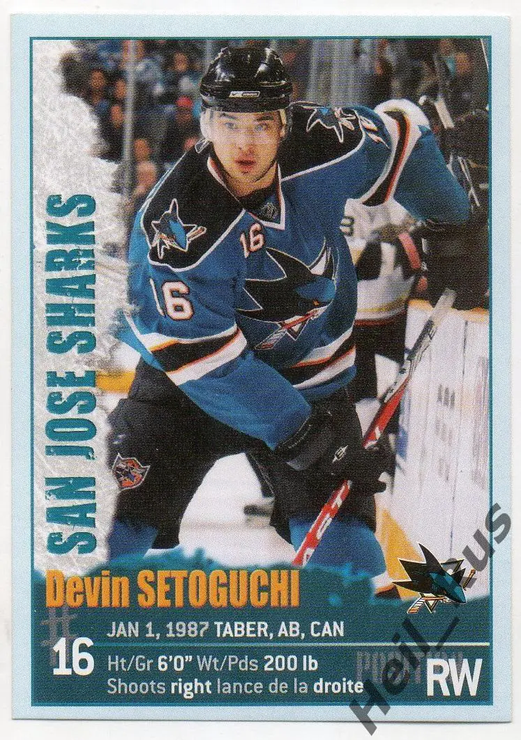 Наклейка Devin Setoguchi/Девин Сетогучи (San Jose Sharks/Сан-Хосе Шаркс) НХЛ/NHL