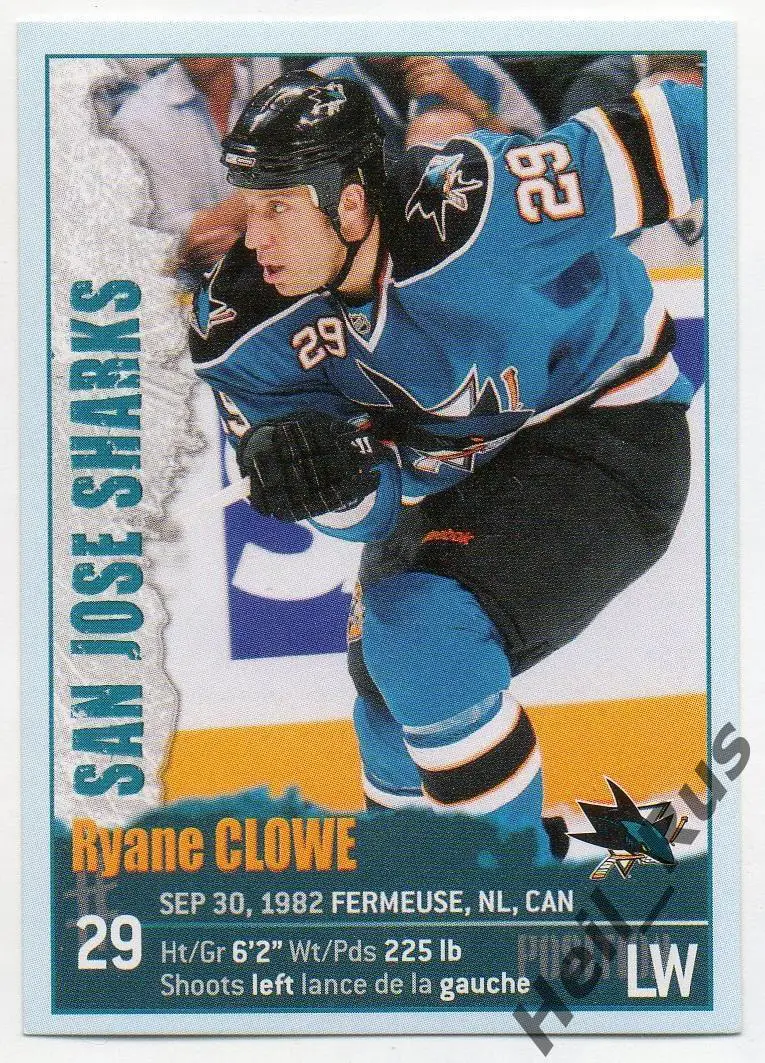 Хоккей. Наклейка Ryane Clowe / Райан Клоу San Jose Sharks/Сан-Хосе Шаркс НХЛ/NHL
