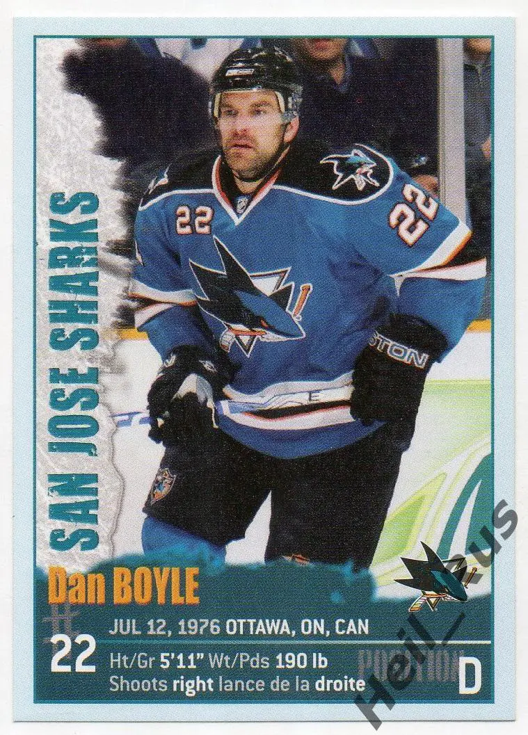 Хоккей. Наклейка Dan Boyle/Дэн Бойл (San Jose Sharks/Сан-Хосе Шаркс) НХЛ/NHL