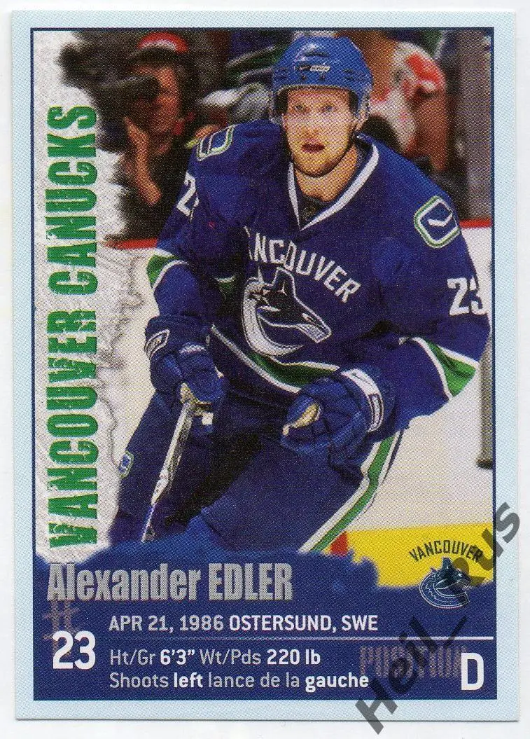 Наклейка Alexander Edler/Александр Эдлер (Vancouver Canucks/Ванкувер) НХЛ/NHL