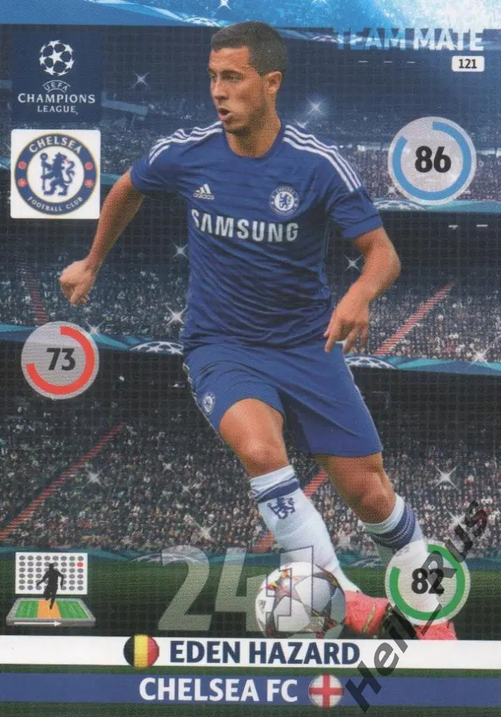 Футбол. Карточка Эден Азар (Челси, Реал Мадрид) Лига Чемпионов 2014-15 Panini