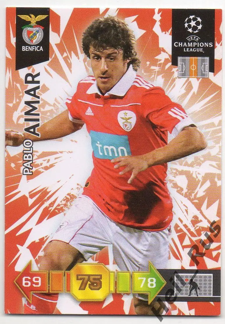 Футбол. Карточка Пабло Аймар Бенфика/Валенсия/Ривер Плейт Лига Чемпионов 2010-11