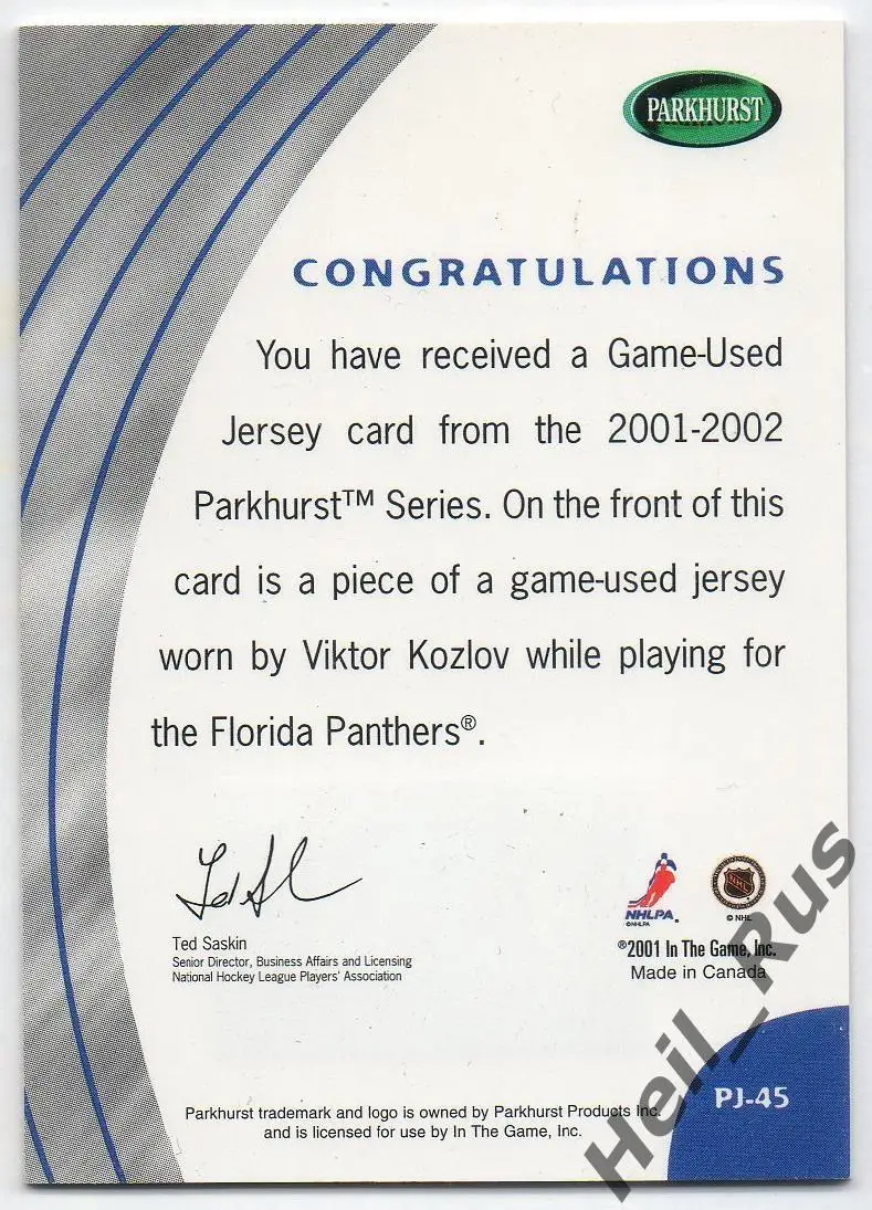 Карточка Виктор Козлов Florida Panthers/Флорида, Лада, Салават Юлаев НХЛ/NHL/КХЛ 1