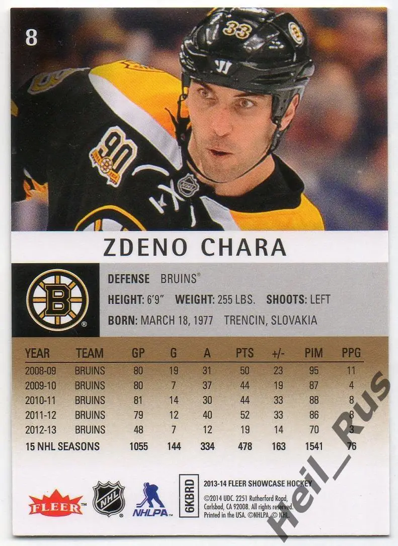Карточка Zdeno Chara/Здено Хара Boston Bruins/Бостон Брюинз, Лев Прага НХЛ/КХЛ 1