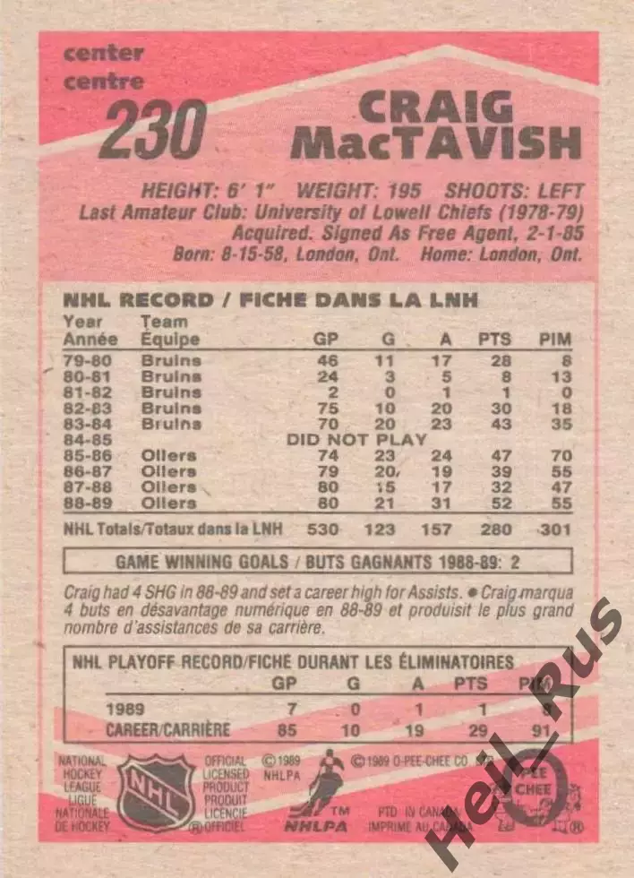 Карточка Крэйг Мактавиш Edmonton Oilers/Эдмонтон Локомотив Ярославль НХЛ/NHL/КХЛ 1
