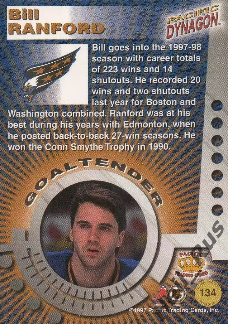 Хоккей. Карточка Bill Ranford/Билл Рэнфорд Washington Capitals/Вашингтон НХЛ/NHL 1