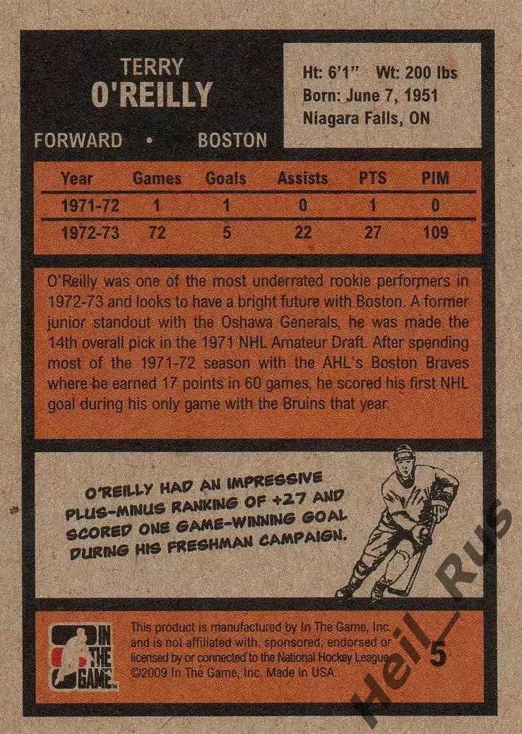 Карточка Terry O'Reilly / Терри О'Райлли (Boston Bruins/Бостон Брюинз) НХЛ/NHL 1