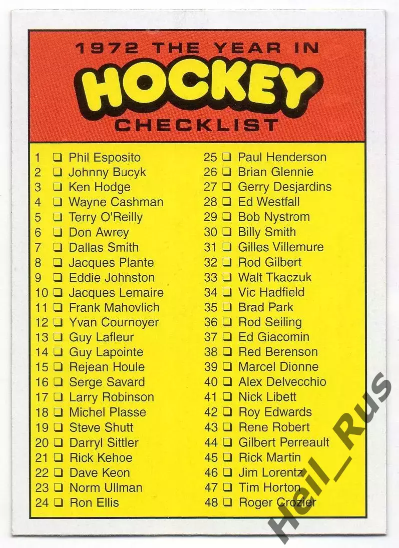 Карточка Checklist/Чеклист, 2009 In The Game 1972 The Year in Hockey НХЛ/NHL