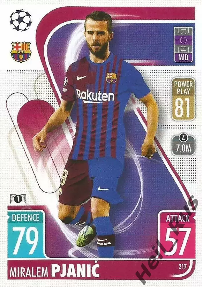 Карточка Миралем Пьянич Барселона ЦСКА/Ювентус/Рома Лига Чемпионов 2021-22 TOPPS