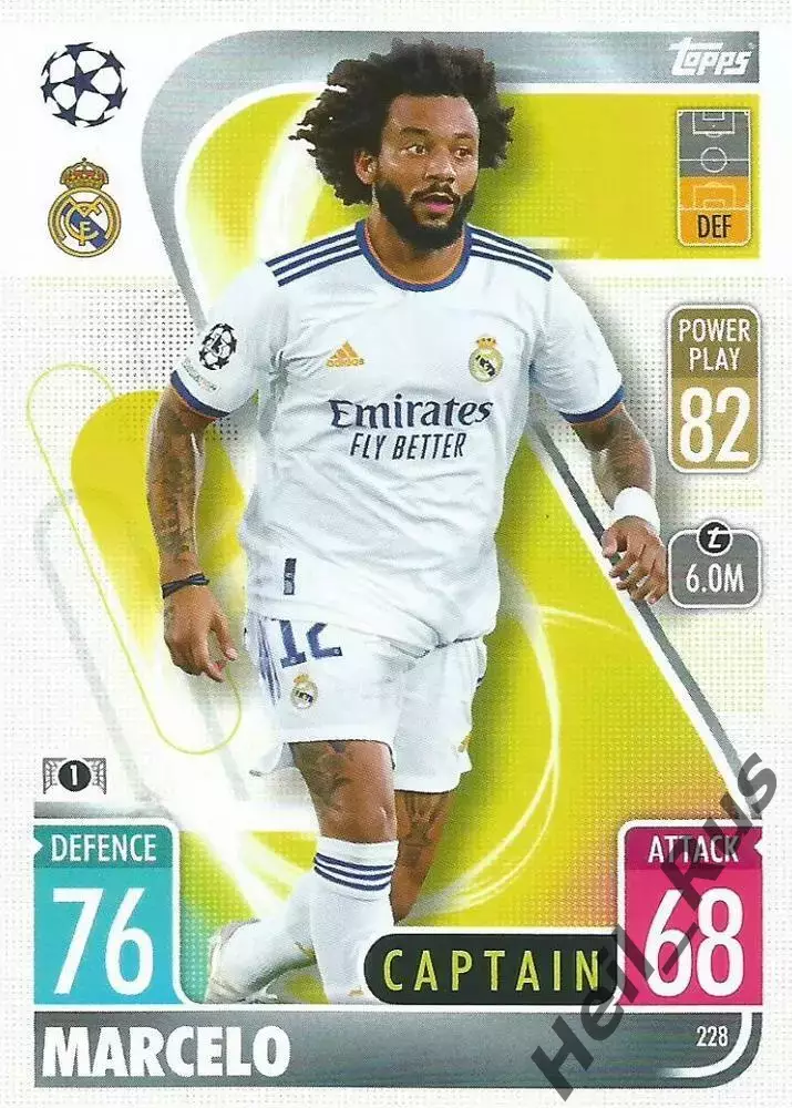 Футбол. Карточка Марсело (Реал Мадрид, Флуминенсе) Лига Чемпионов 2021-22 TOPPS