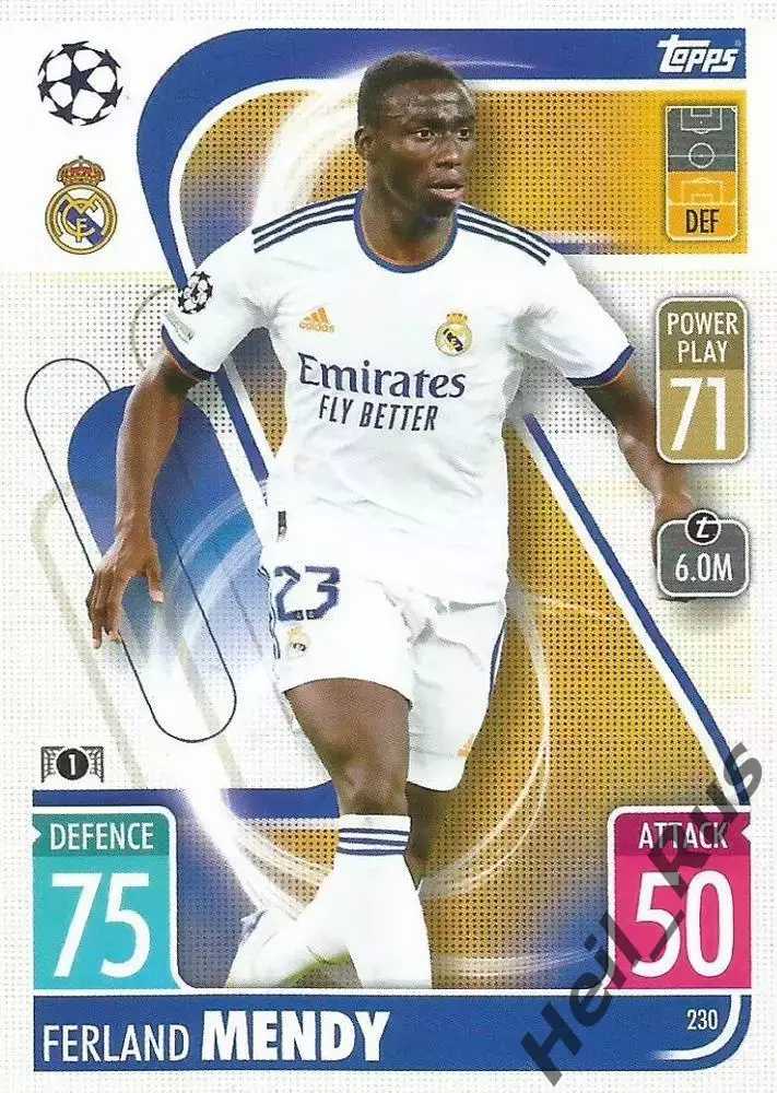 Футбол. Карточка Ферлан Менди (Реал Мадрид, Олимпик Лион) Лига Чемпионов 2021-22