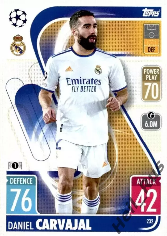Футбол. Карточка Даниэль Карвахаль Реал Мадрид, Байер 04 Лига Чемпионов 2021-22
