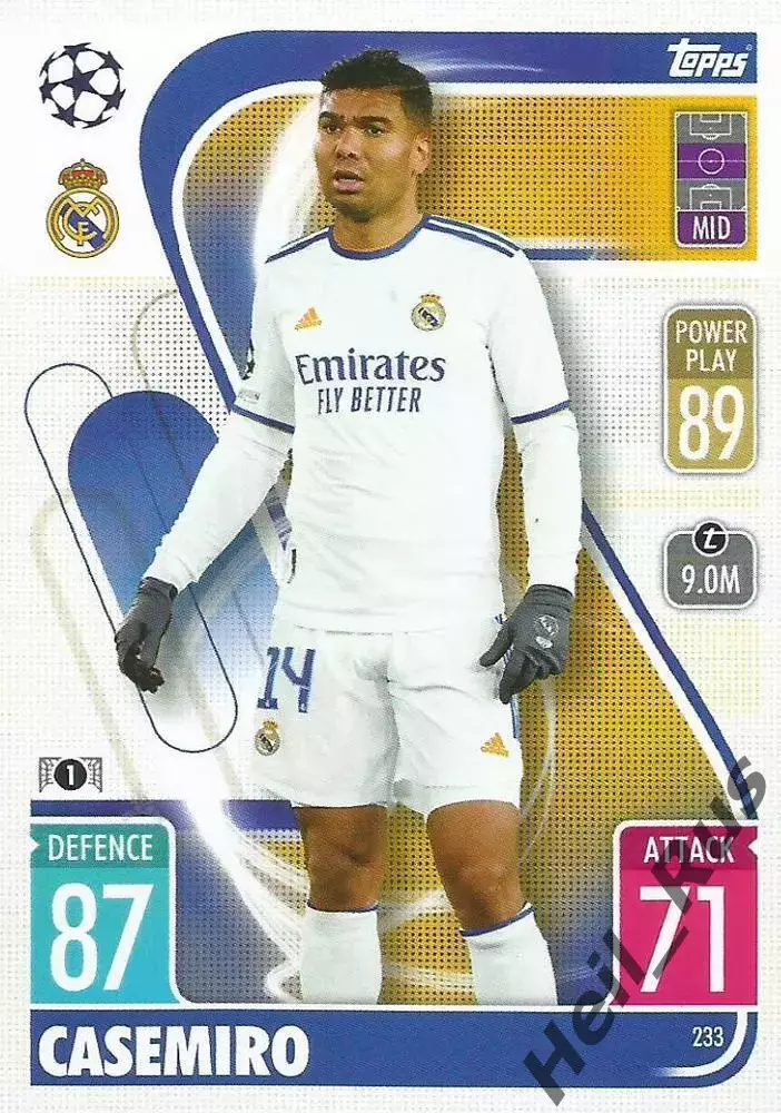 Футбол Карточка Каземиро (Реал Мадрид, Манчестер Юнайтед) Лига Чемпионов 2021-22