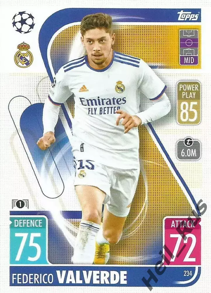 Футбол. Карточка Федерико Вальверде (Реал Мадрид) Лига Чемпионов 2021-22 TOPPS