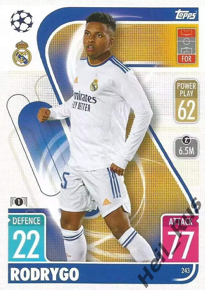 Футбол. Карточка Rodrygo/Родриго Реал Мадрид/Сантос Лига Чемпионов 2021-22 TOPPS