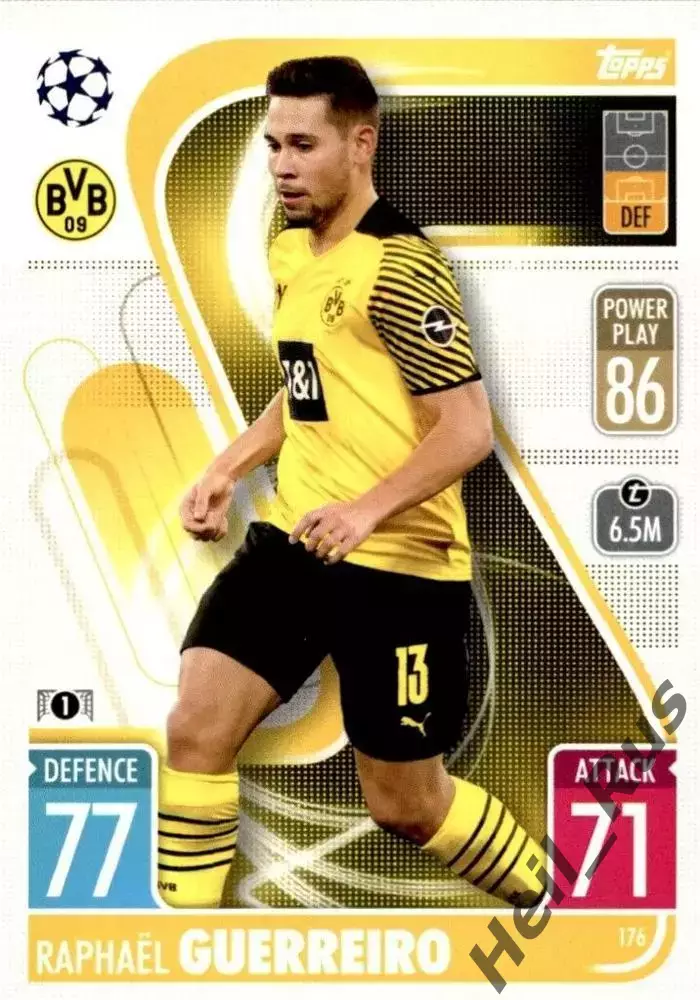 Карточка Рафаэл Геррейру Боруссия Дортмунд, Бавария Лига Чемпионов 2021/22 TOPPS