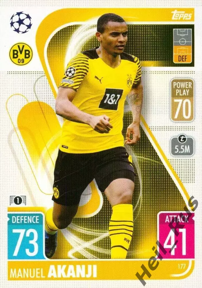 Карточка Мануэль Аканджи Боруссия Дортмунд/Манчестер Сити Лига Чемпионов 2021/22