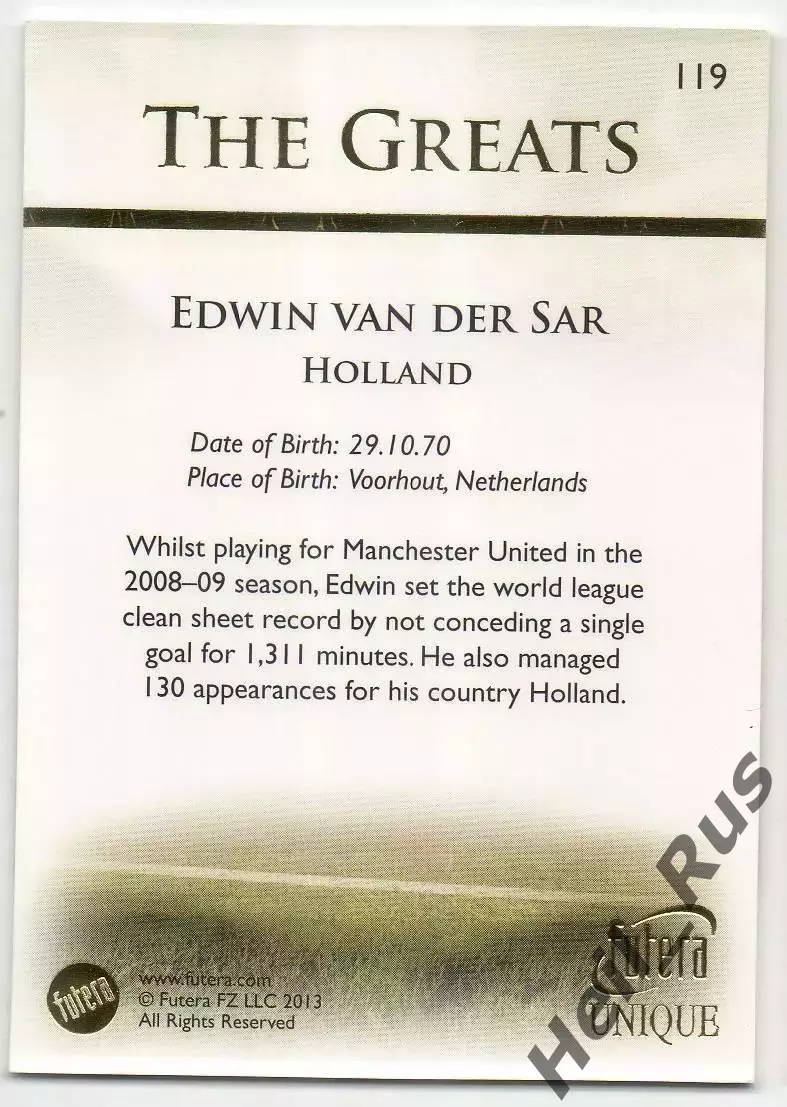 Карточка Эдвин ван дер Сар Нидерланды, Манчестер Юнайтед, Ювентус, Фулхэм, Аякс 1
