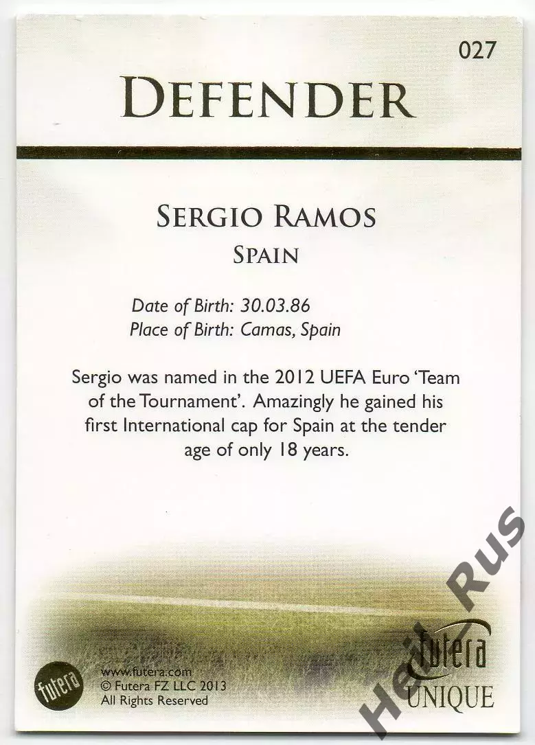 Футбол. Карточка Серхио Рамос Испания, Севилья, ПСЖ/Пари Сен-Жермен, Реал Мадрид 1