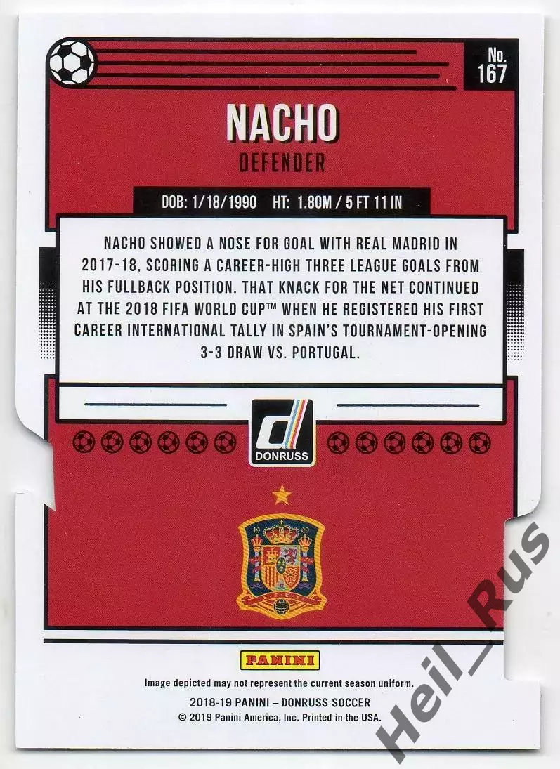 Футбол. Карточка Nacho / Начо (Испания, Real/Реал Мадрид) Panini/Панини 2018-19 1