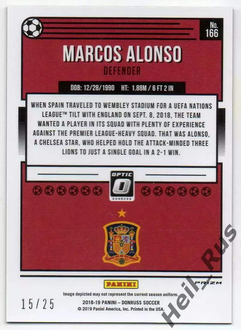 Футбол Карточка Маркос Алонсо (Испания/Челси/Фиорентина/Барселона/Сельта) Panini 1