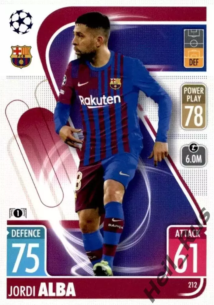 Футбол Карточка Jordi Alba/Жорди Альба Барселона/Валенсия Лига Чемпионов 2021-22