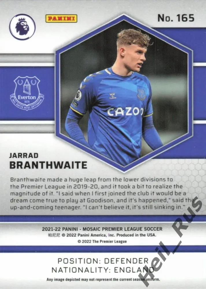 Футбол. Карточка Jarrad Branthwaite/Джарред Брантуэйт Эвертон АПЛ 2021-22 Panini 1