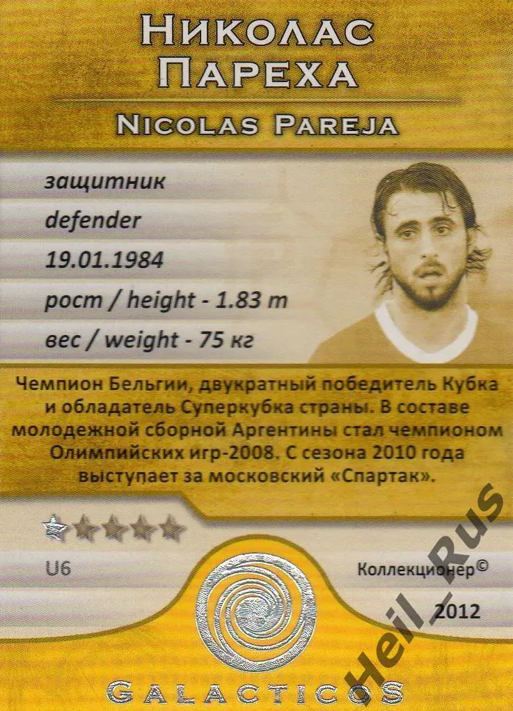 Футбол Карточка Николас Пареха Спартак Москва, Севилья, Эспаньол GalacticoS 2011 1