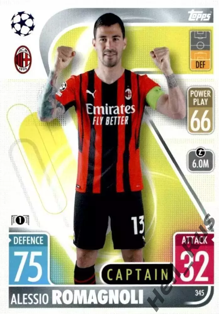 Футбол. Карточка Алессио Романьоли Милан/Лацио/Рома Лига Чемпионов 2021-22 TOPPS