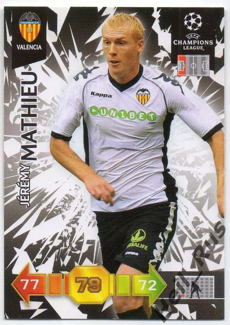 Футбол Карточка Жереми Матье (Валенсия, Барселона) Лига Чемпионов 2010-11 Panini