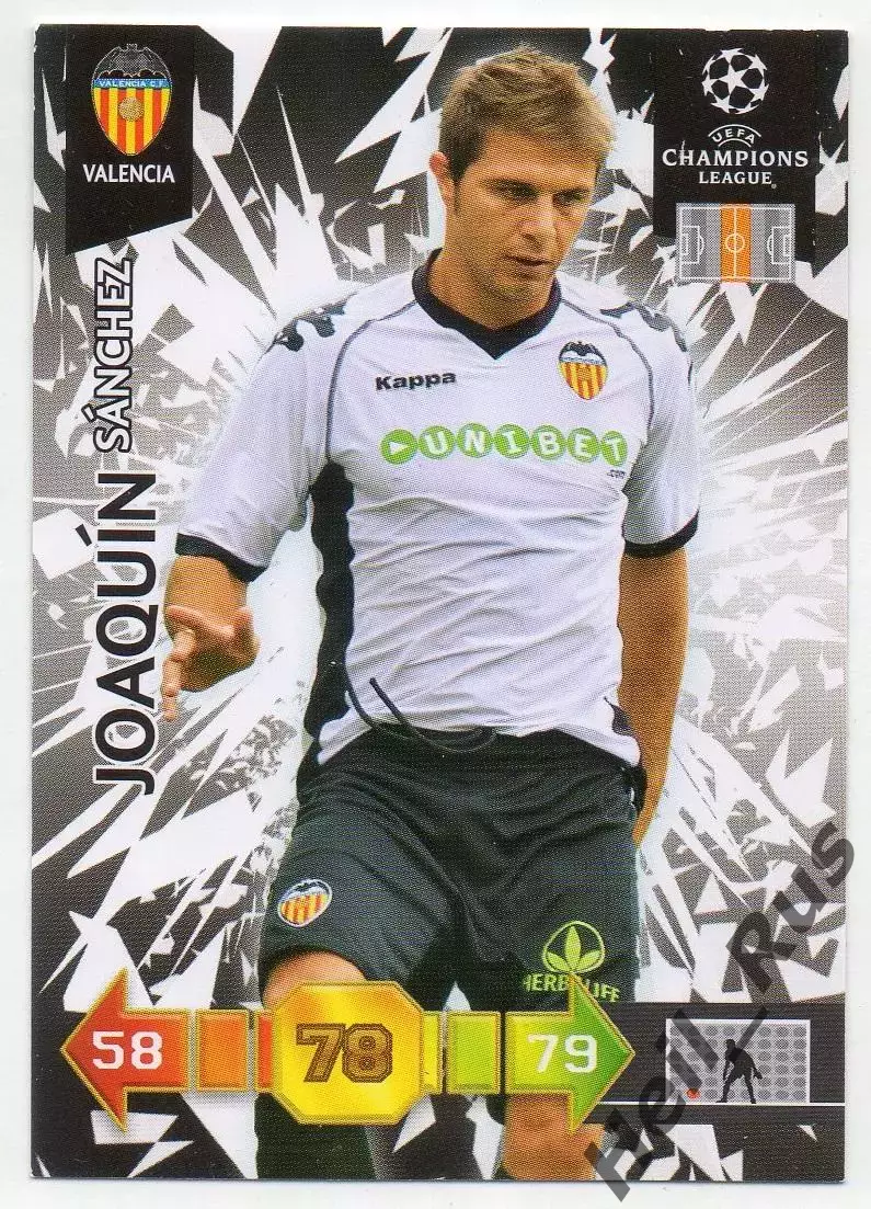Карточка Хоакин Санчес (Валенсия, Реал Бетис, Фиорентина) Лига Чемпионов 2010-11