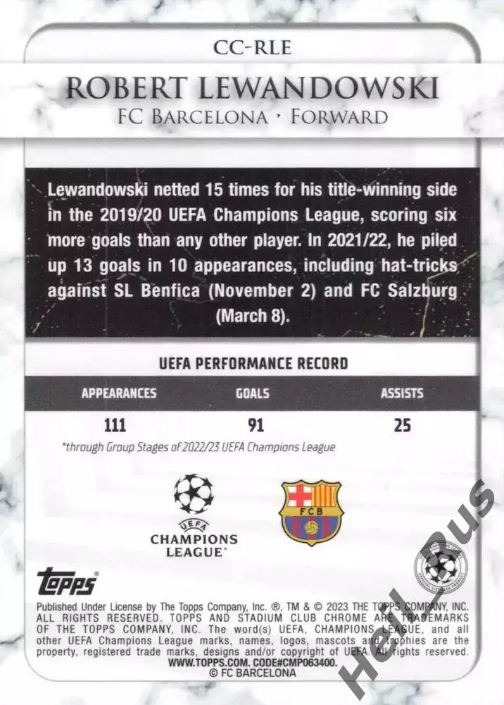 Футбол; Карточка Роберт Левандовский (Барселона, Бавария) Лига Чемпионов 2022-23 1