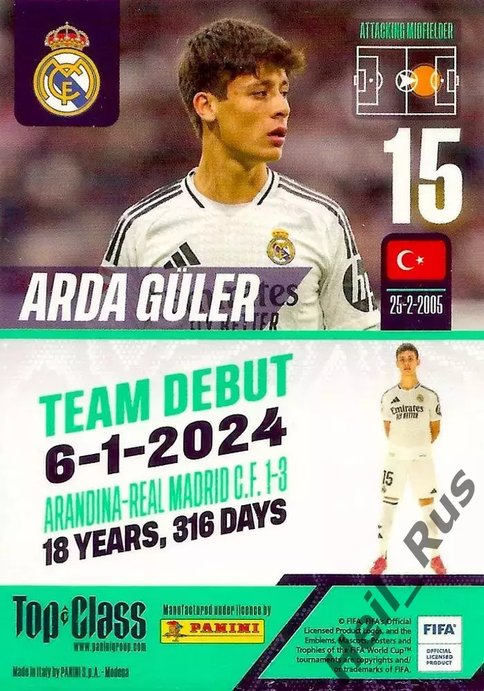 Футбол. Карточка Arda Guler/Арда Гюлер Реал Мадрид/Фенербахче/Турция Panini 2025 1