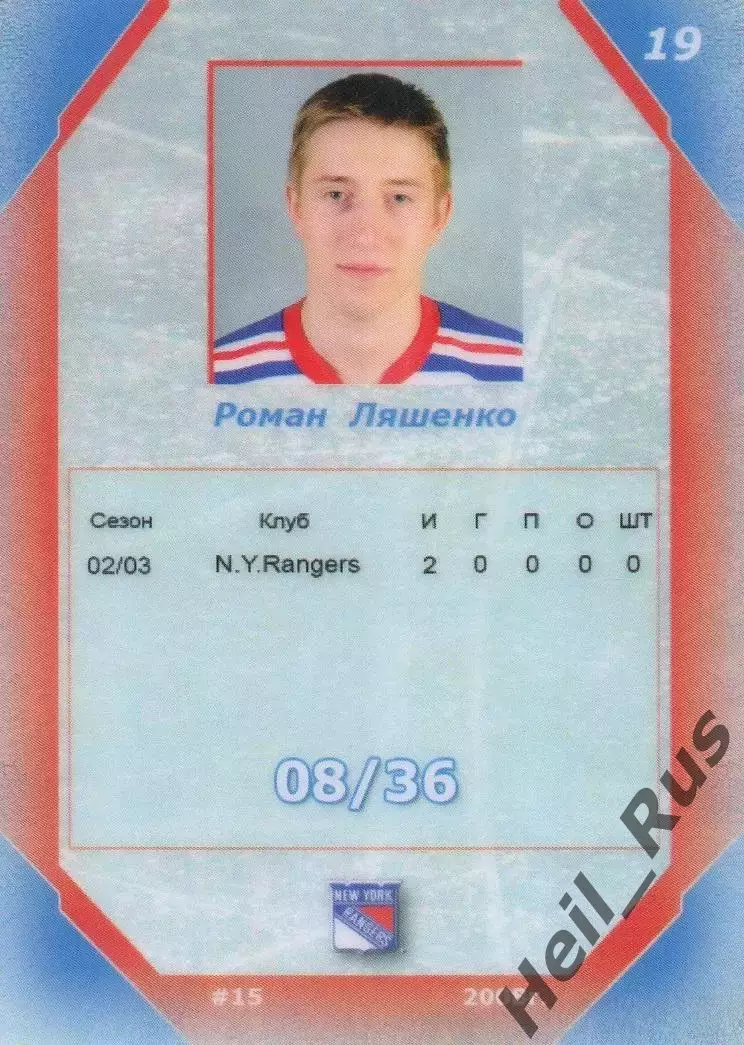 Карточка Роман Ляшенко (Нью-Йорк Рейнджерс, Торпедо/Локомотив Ярославль) НХЛ/NHL 1