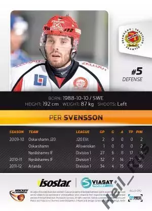 Хоккей. Карточка Per Svensson/Пер Свенссон (Almtuna IS/Альмтуна) 2012/13 1