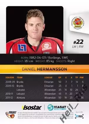Хоккей Карточка Daniel Hermansson/Даниэль Херманссон Almtuna IS/Альмтуна 2012/13 1
